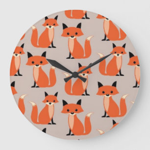 Grande Horloge Ronde Renards lunatiques mignons de hippie de renard de