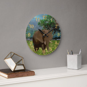 Grande Horloge Ronde "Résistance sereine : Le Graissage des éléphants B
