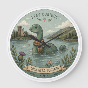 Grande Horloge Ronde Restez Curieux Cozy Cryptide Nessie Monstre du Loc