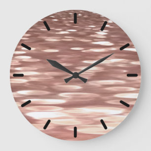 Grande Horloge Ronde Résumé #3 : Rose cuivre doré scintillant