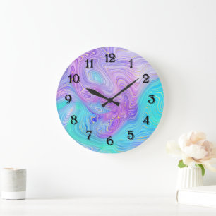 Grande Horloge Ronde Résumé Abstrait Aqua Violet