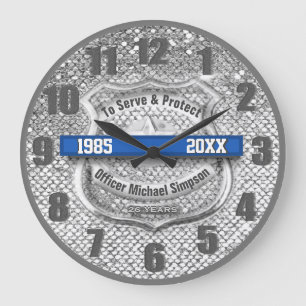 Grande Horloge Ronde Retraite faite sur commande argentée de policier