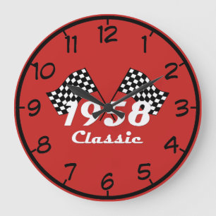 Grande Horloge Ronde Retro 1958 Classic Black & White Checked Race Drap