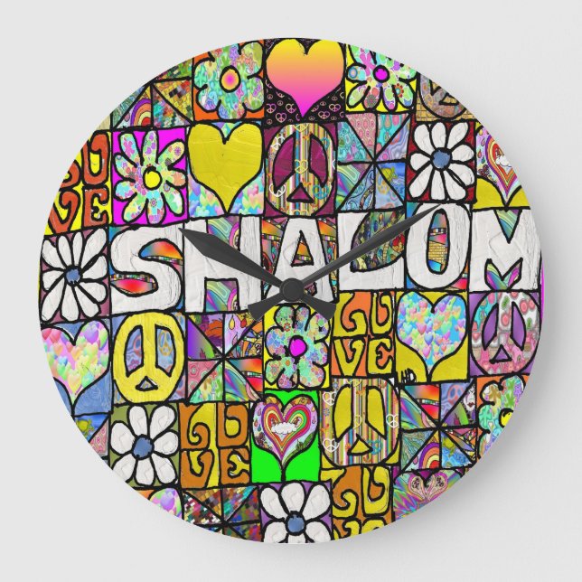 Grande Horloge Ronde Retro 60s Psychedelic Shalom LOVE (Recto)