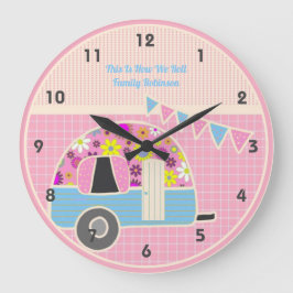 Grande Horloge Ronde Rétro Campervan Pink Blue Hipster Shabby Chic