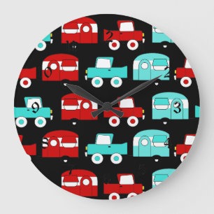 Grande Horloge Ronde Rétro Camping Trailer