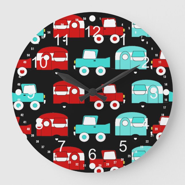 Grande Horloge Ronde Rétro Camping Trailer (Recto)