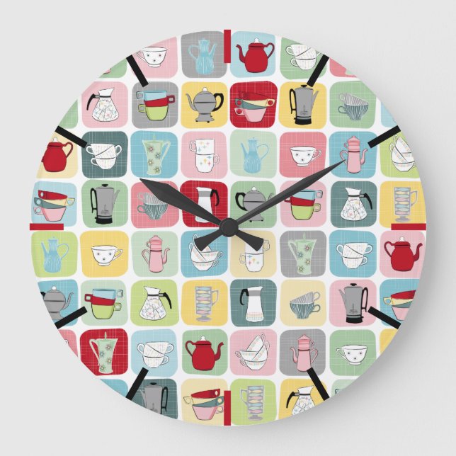 Grande Horloge Ronde Retro Coffee Pots and Cups (Recto)