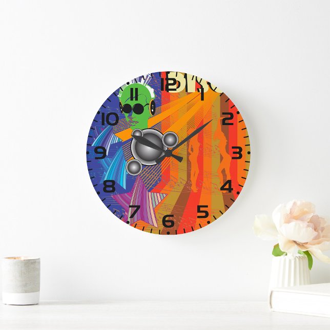 Grande Horloge Ronde Retro Disco Party les années 70 Funk Art (Créateur téléchargé)