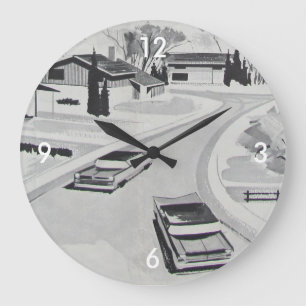 Grande Horloge Ronde Rétro-licious 60s BW moderne