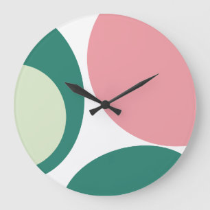 Grande Horloge Ronde Retro Mid-Century Moderne Abstrait rose vert