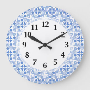 Grande Horloge Ronde Rétro motif bleu et blanc d'abrégé sur