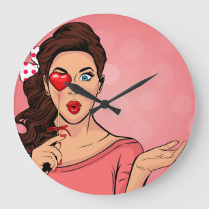 Grande Horloge Ronde Retro Popart Lady