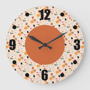 Grande Horloge Ronde Rétro Terrazzo Colorful Pattern