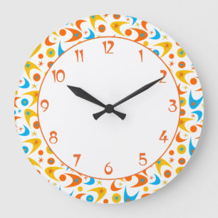 Grande Horloge Ronde Rétros boomerangs personnalisables