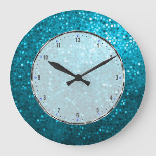 Grande Horloge Ronde Rétros parties scintillantes bleues
