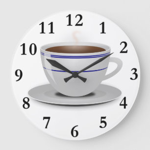 Grande Horloge Ronde Rétros rayures bleues blanches classiques de tass