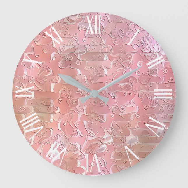 Grande Horloge Ronde Rêve d'art rose floral (Recto)
