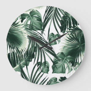 Grande Horloge Ronde Rêve des Feuilles de la jungle tropicale #7a #tro
