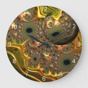 Grande Horloge Ronde Rêve fractal d'or liquide
