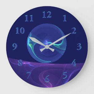 Grande Horloge Ronde Rêve Violet Bleu Lumineux Art Fractal Abstrait
