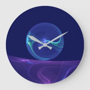 Grande Horloge Ronde Rêve Violet Bleu Lumineux Art Fractal Abstrait