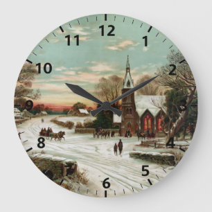 Grande Horloge Ronde Réveillon de Noël vintage élégant