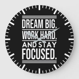 Grande Horloge Ronde Rêver Gros, Travailler dur, Stsay Focused - Gym, H