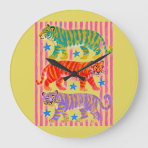 Grande Horloge Ronde rêves de tigre arc-en-ciel