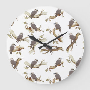 Grande Horloge Ronde Rire Kookaburra Eucalyptus d'oiseaux australiens