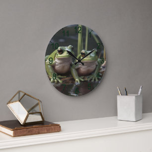 Grande Horloge Ronde Riverbound Se Demande : Deux Grenouilles Vertes À