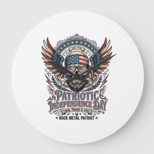 Grande Horloge Ronde Rocker du bandana patriotique Gloire ancienne Méta