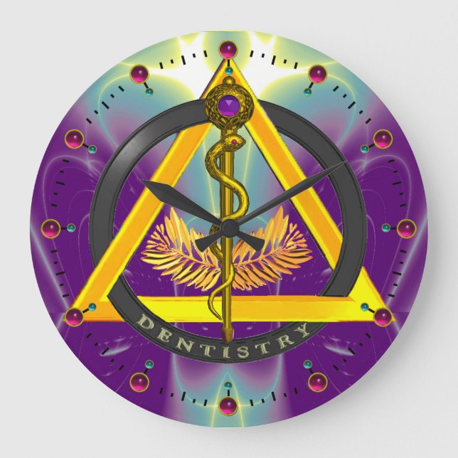 GRANDE HORLOGE RONDE RODE DU SYMBOLE DE DENTISSE DENTISTE ASCLEPIUS (Recto)