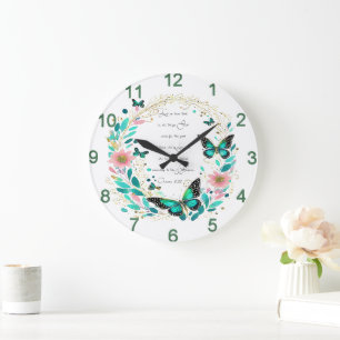 Grande Horloge Ronde Romains 8:28 Fleurs et papillons