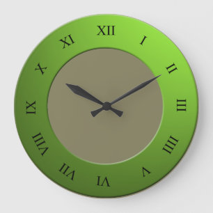 Grande Horloge Ronde Roman Digits on Green Frame on any Color
