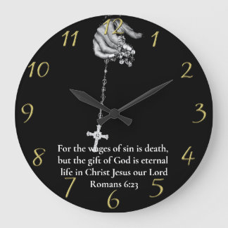 Grande Horloge Ronde Romans 6:23 main tenant croix or