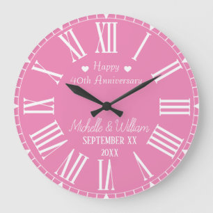 Grande Horloge Ronde Rose 40e Anniversaire de Mariage Personnalisé