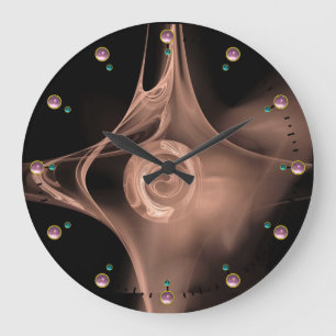 GRANDE HORLOGE RONDE ROSE ANTIQUE ROSE FRACTALE DANS LES BLACK WITH GEM