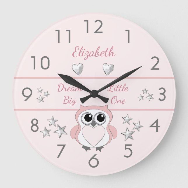 Grande Horloge Ronde Rose avec étoiles d'argent et nom (Recto)