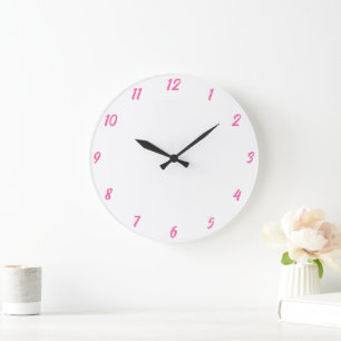 Grande Horloge Ronde Rose Blanc Classy Élégant Couleur Personnalisée Cu
