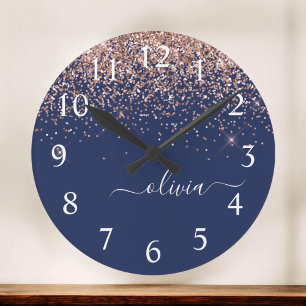 Grande Horloge Ronde Rose bleu marine Gold Blush Pink Parties scintilla