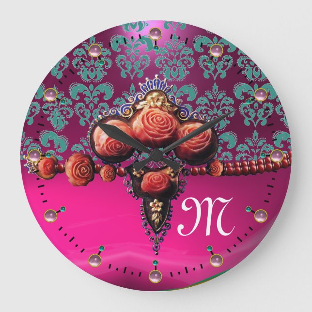 GRANDE HORLOGE RONDE ROSE BLEUE FUCHSIA DAMASK MONOGRAM (Recto)