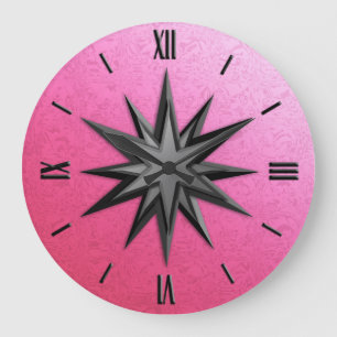 Grande Horloge Ronde Rose de boussole d'onyx - arrière - plan de quart