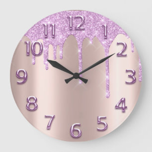 Grande Horloge Ronde Rose Gold Arabe Numéro de Parties scintillant  Fl