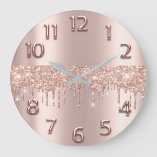 Grande Horloge Ronde Rose Gold Arabic Number Metallic Blush Glitter