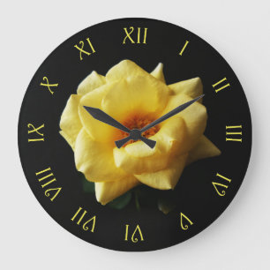 Grande Horloge Ronde Rose Jaune sur le script Jaune Noir Numberswc Roma