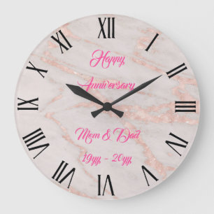 Grande Horloge Ronde Rose Luxueux Foncé Pailleté Marbre Personnaliser