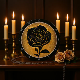 Grande Horloge Ronde Rose noire avec accent doré