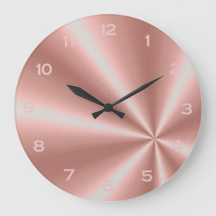 Grande Horloge Ronde Rose Or rose Phuile Métallurgique look Girly Décor