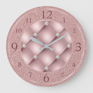 Grande Horloge Ronde Rose Pailletée et Diamants Glamour